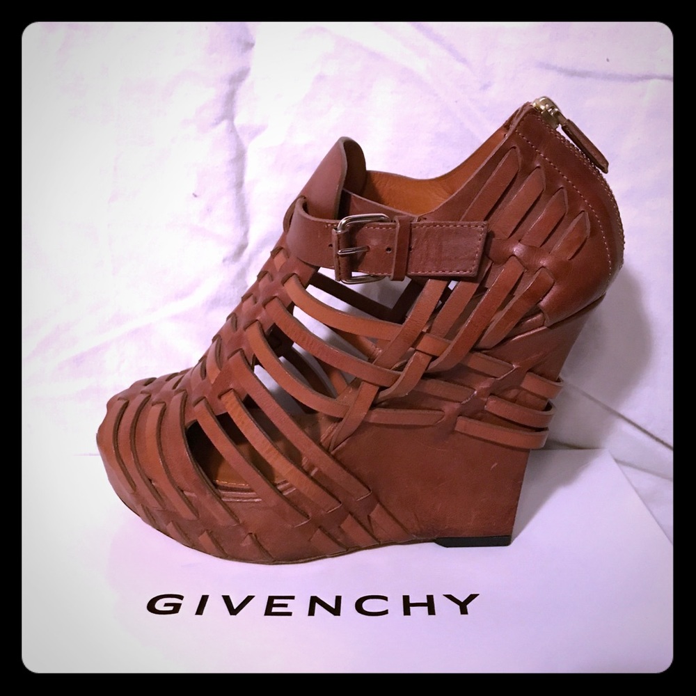 Designer Givenchy Brown Basket Weeve Sandal Wedges